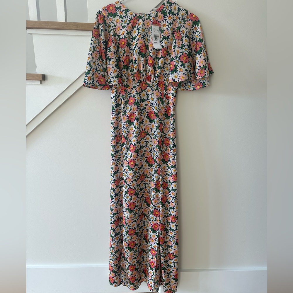 TOPSHOP Austin Floral Daisy Print Angel Sleeve Midi Dress Size 0